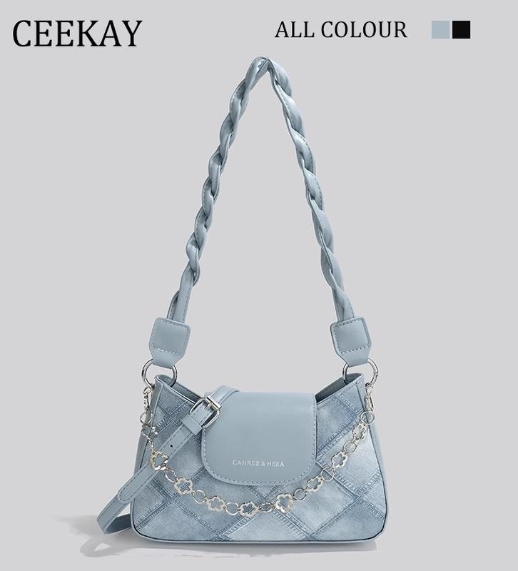 Túi xách nữ CEEKAY (full Hộp+Túi) đeo vai, đeo chéo dây phối xích siêu xinh cá tính, thời trang, làm quà tặng Da PU Trơn Màu đen Màu nâu