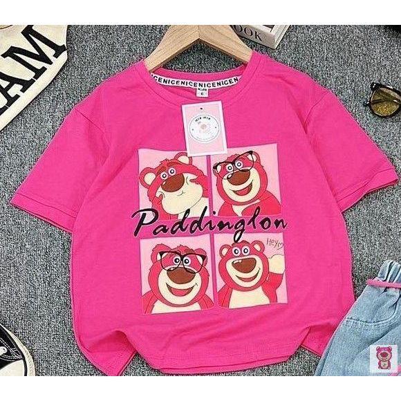 [MinMinKid](18-40kg) Áo thun in nhiệt gấu dâu hot hit cho bé gái diện đi học, đi chơi 1
