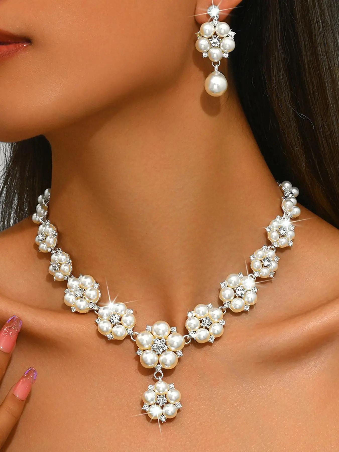 Fashion Faux Pearl Decorated Necklace & Dangle Earrings, Elegant Jewelry Set for Party, Daily Decor, Trendy All-match & Exquisite Jewelry for Birthday Gift