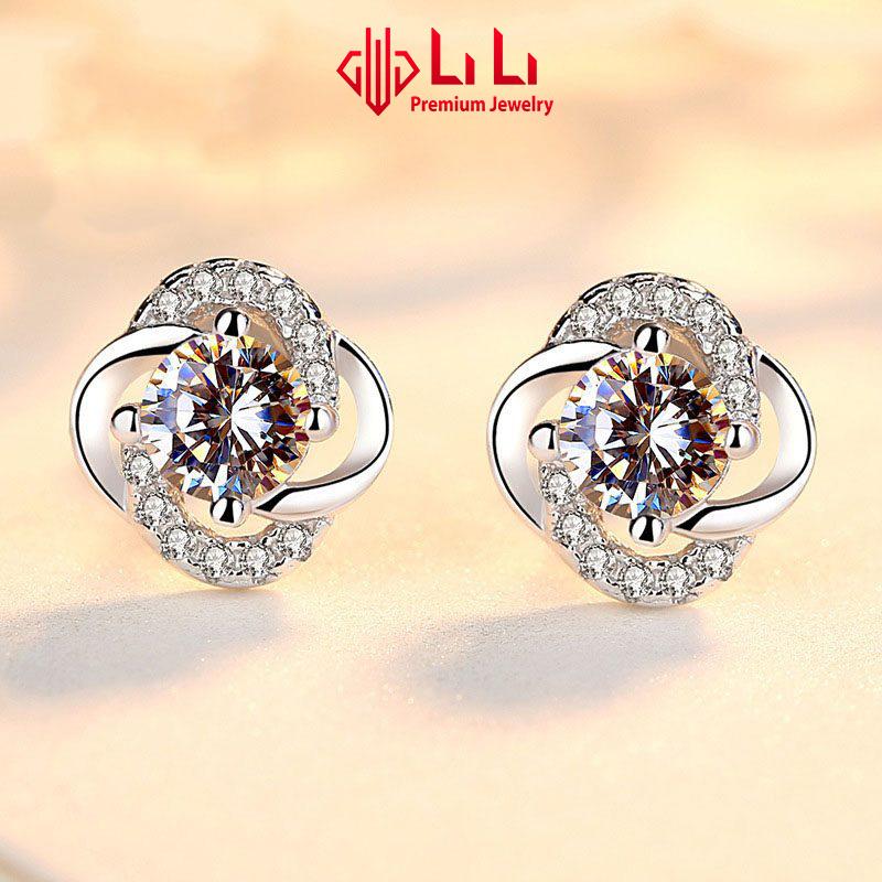 Bông tai bạc nữ LiLi S999 đính đá CZ cao cấp hình cỏ 4 lá may mắn Marlee LILI_453329