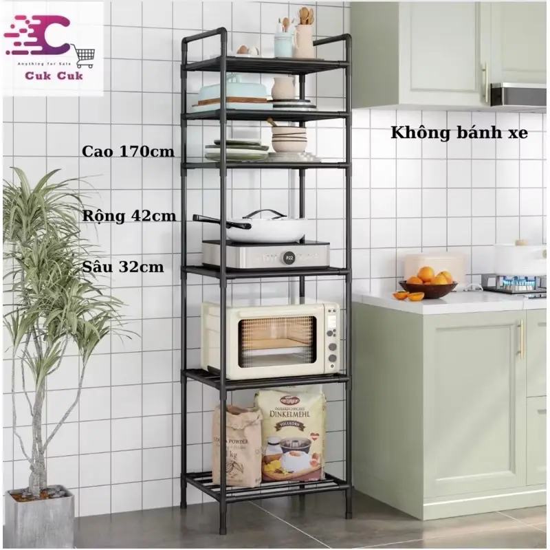 ￼Kệ nhà bếp, Kệ đa năng 6 tầng khung thép, sơn tĩnh điện chống rỉ