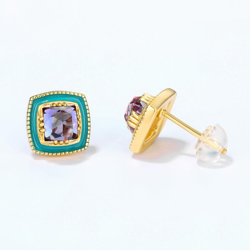 Product Introduction of Bông Tai Đinh tán Họa Tiết, Thả Amethyst Tự Nhiên, Men Dầu Màu Xanh Lá Cây, Dành Cho Phụ Nữ, Bạc S925 Mạ Vàng, Bông Tai Đá Quý 2