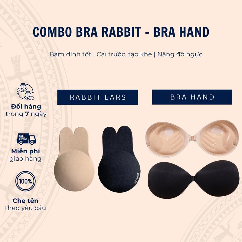 [ADORE] Combo Miếng Dán Ngực Tai Thỏ + Bàn Tay, Bra Rabbit Ears + Bra Hand kEO Silicone Cài Trước, Tạo Khe Đẩy Ngực, Bám Dính Tốt, Tái Sử Dụng Nữ Women Kem