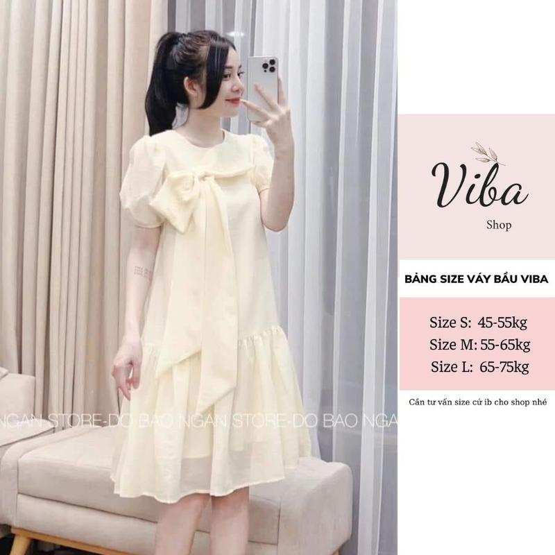 Váy bầu đi chơi tết [VB10] màu kem dáng đuôi cá về thêm xanh, hồng