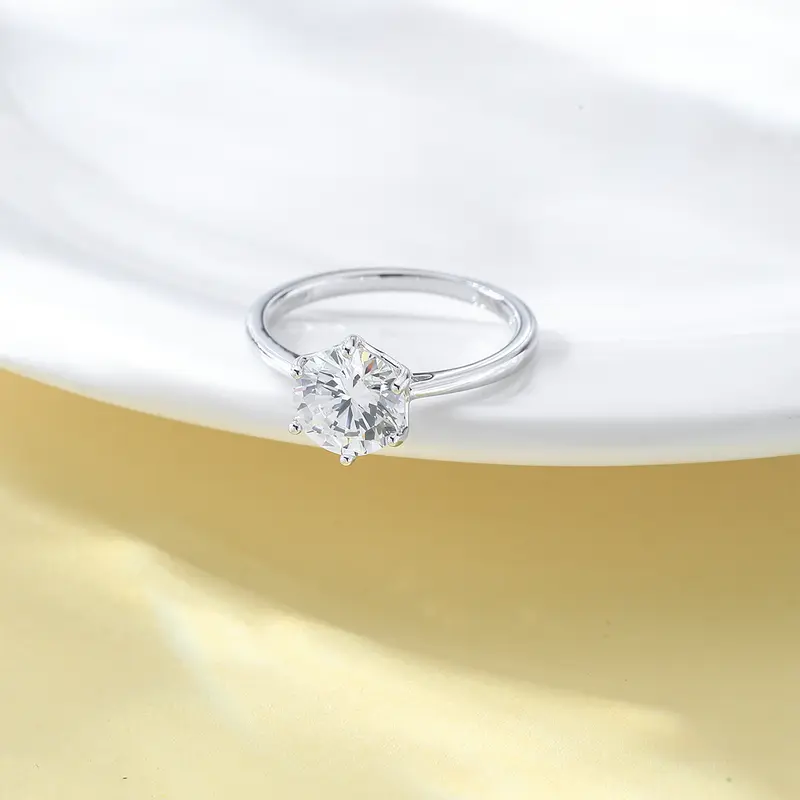 ELENKA - Nhẫn mạ vàng 18K đính đá Zircon 6 chấu thân trơn đơn giản sang trọng thanh lịch trang  sức   nhẫn 1