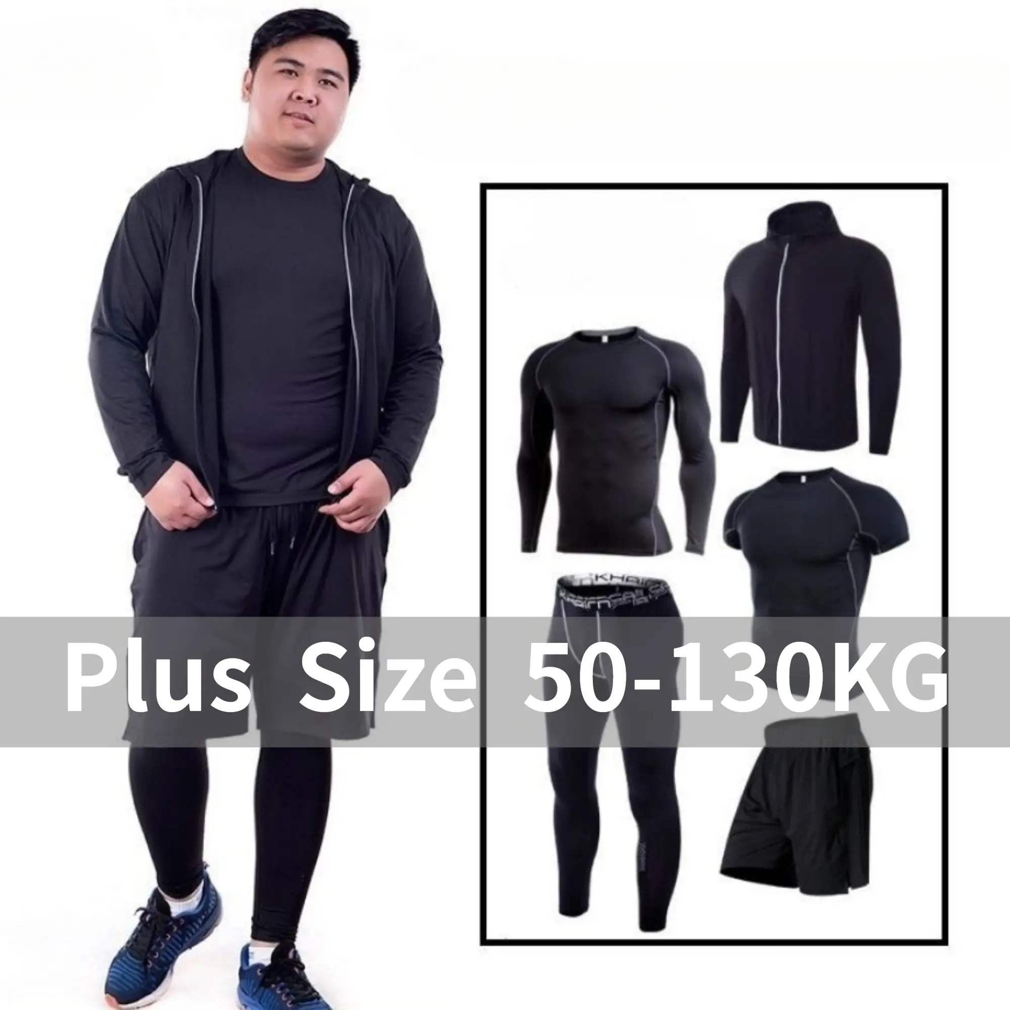 M-7XL plus size sports sets men swim running large size quick dry elastic shorts + top slimming short sleeve suit
