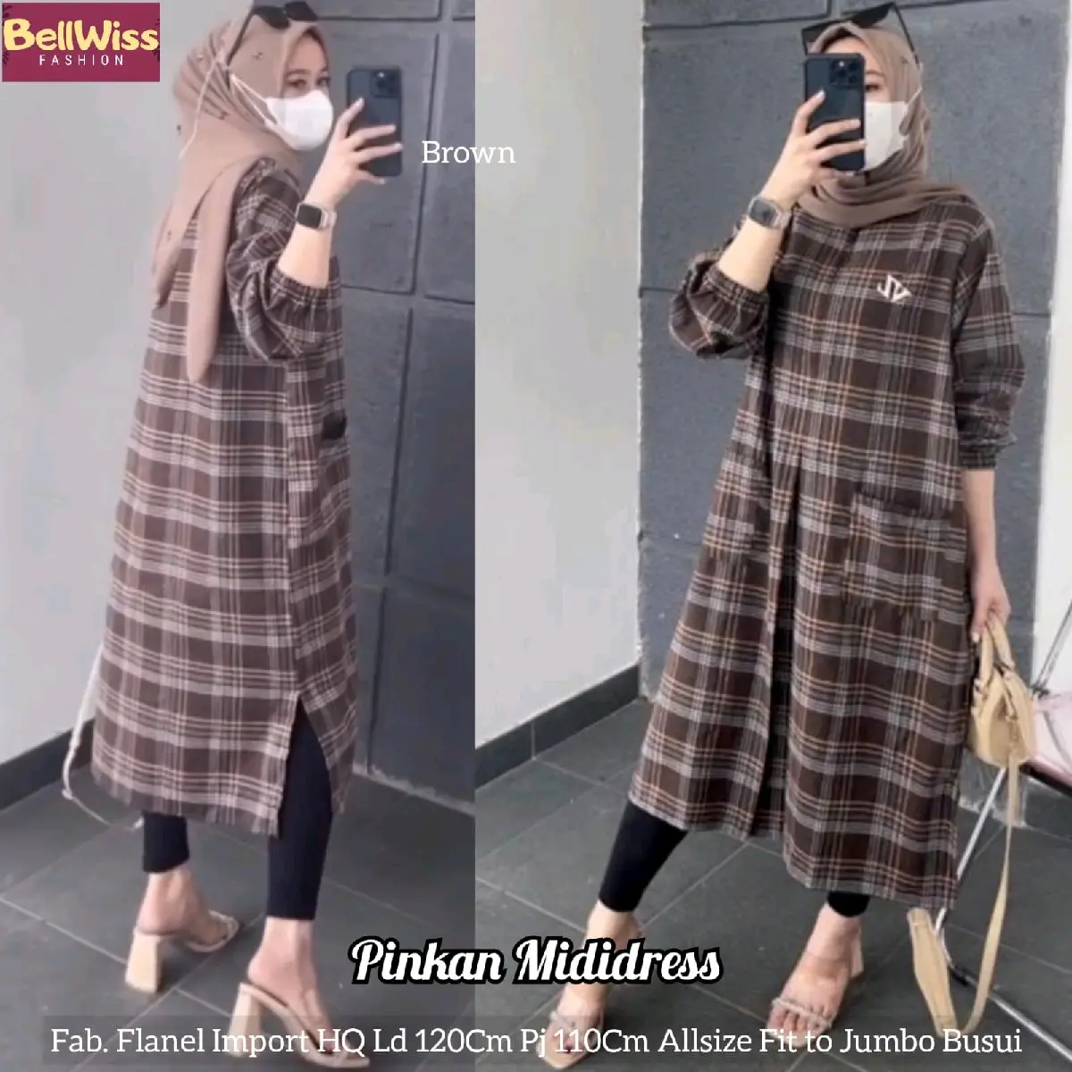 Baju Tunik Flanel Wanita Premium Pinkan Mididress By Bellwiss