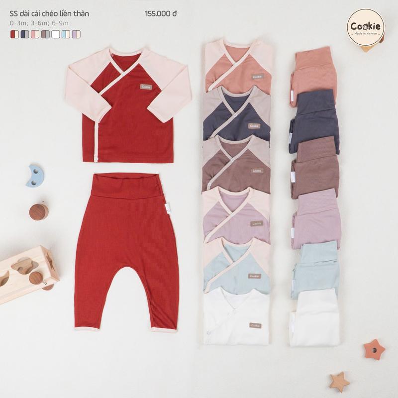 Bộ Quần Áo Sơ Sinh Cookie Dài Tay Cài Chéo Liền Thân Cho Bé Sơ Sinh Newborn Đến 9 Tháng, Chất Liệu Cotton Tăm Lạnh Tee quanao  tresosinh