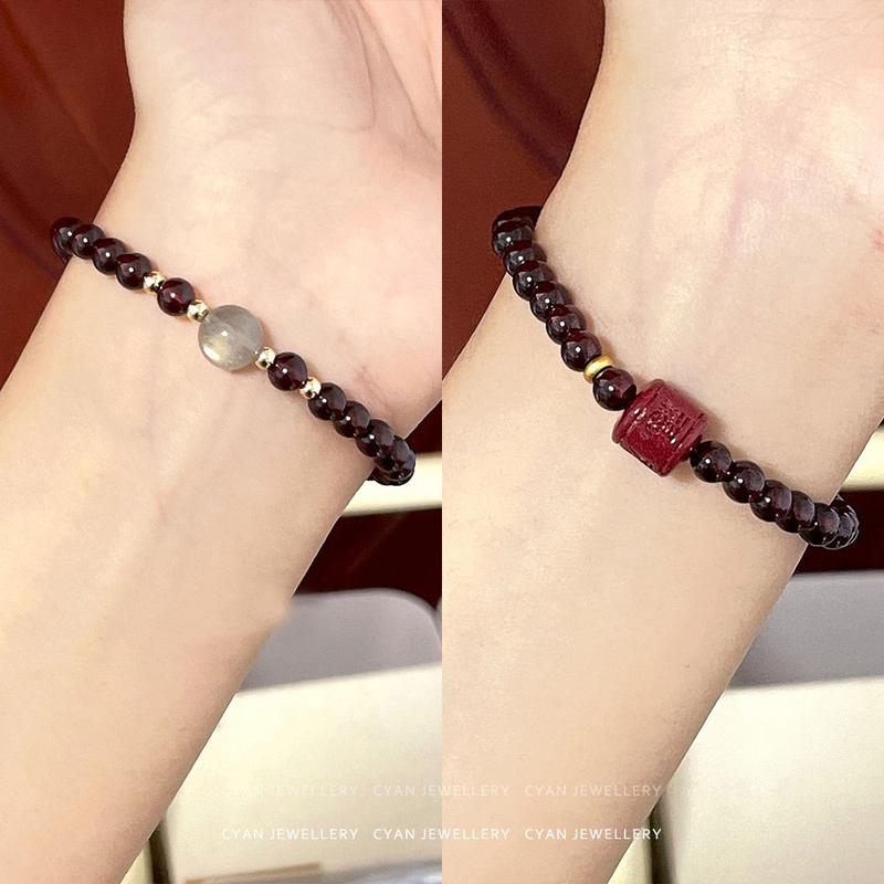 Product Introduction of Vòng Tay May Mắn, Phong Cách Trung Quốc Mới, Đính Cườm Màu Đỏ Rượu Vang, Cát Vàng Tím, Vòng Tay Giả Đá Garnet, Thích Hợp Cho Nữ, Độc Đáo Và Thanh Lịch, Vòng Tay 6