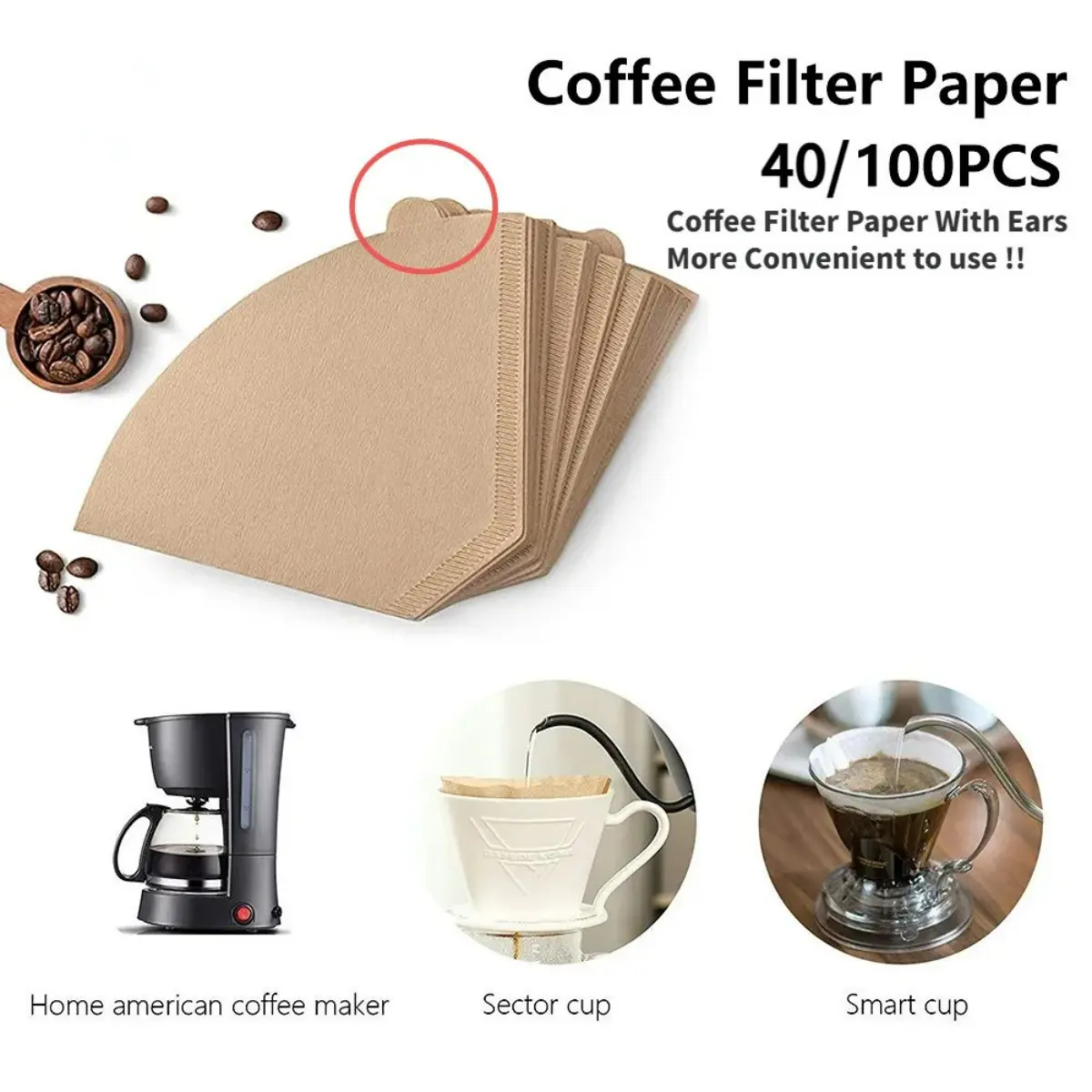 50PCS Coffee Paper Filters Hand-Poured Drip White Paper Filter New Coffee Filters Tea Coffee