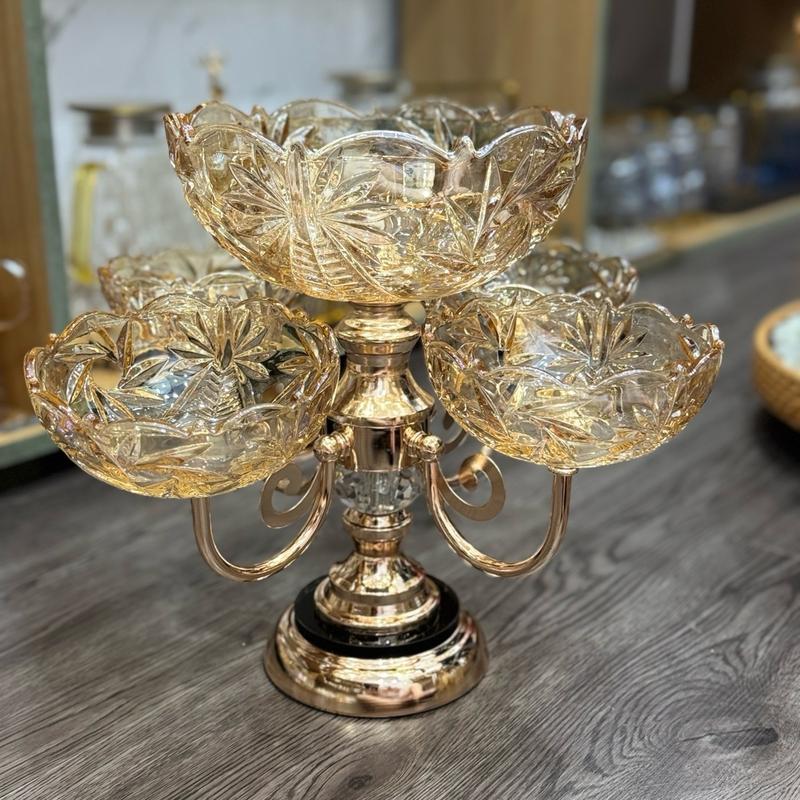  Khay Bồng Thủy Tinh Đựng Hoa Quả Bánh Kẹo Tết Xoay 360 Độ Sang Trọng Decor Tết 