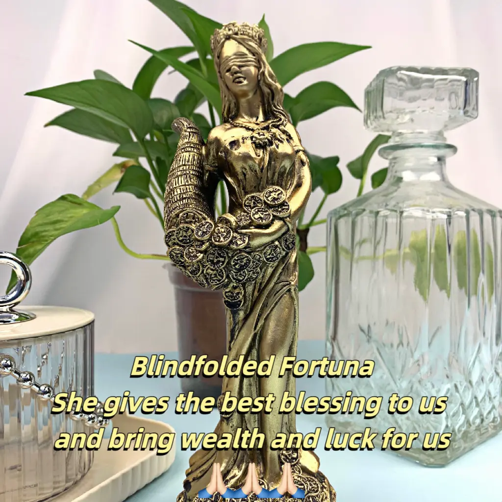 Blindfolded Fortuna Statue Goddess of Fortune Luck Sculpture LuckDecorations Perfect Gift for Home and Business,LightFigurine Ornaments - - Bronze, Antique