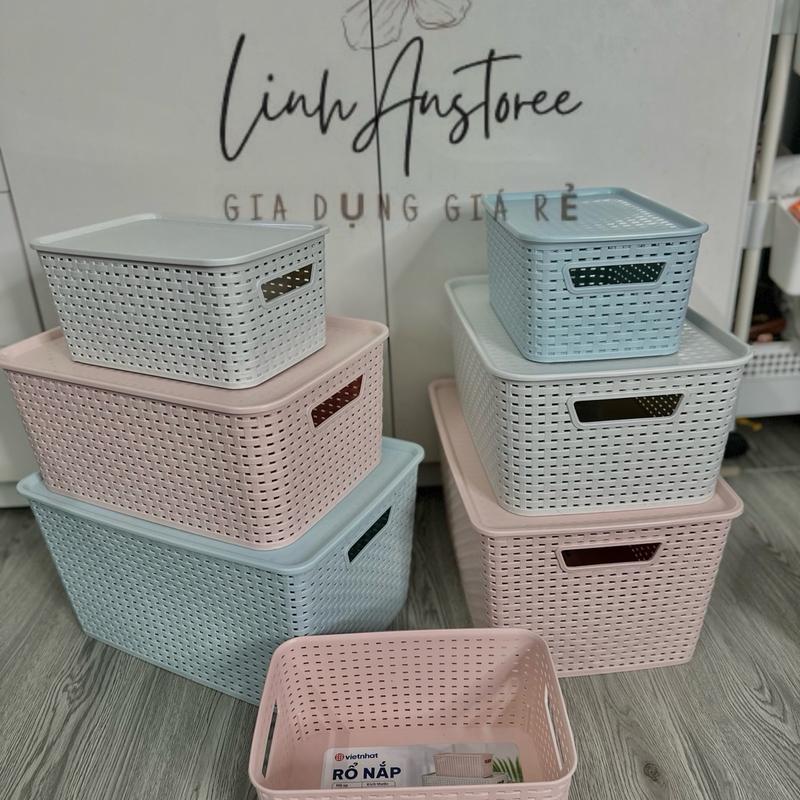 Rổ mây có nắp đựng đồ đa năng trong gia đình - để quần áo , đồ chơi , vật dụng hàng ngày ( Việt Nhật ) Giỏ