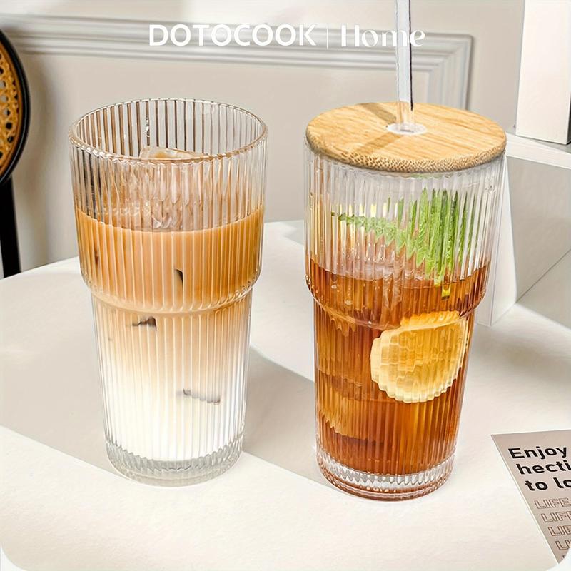 Product Introduction of Clear Glass Tumbler, 2 Counts Vintage Glass Cup with Bamboo Lid & Straw, Drinking Cup for Water, Iced Coffee, Juice, Milk Tea 7