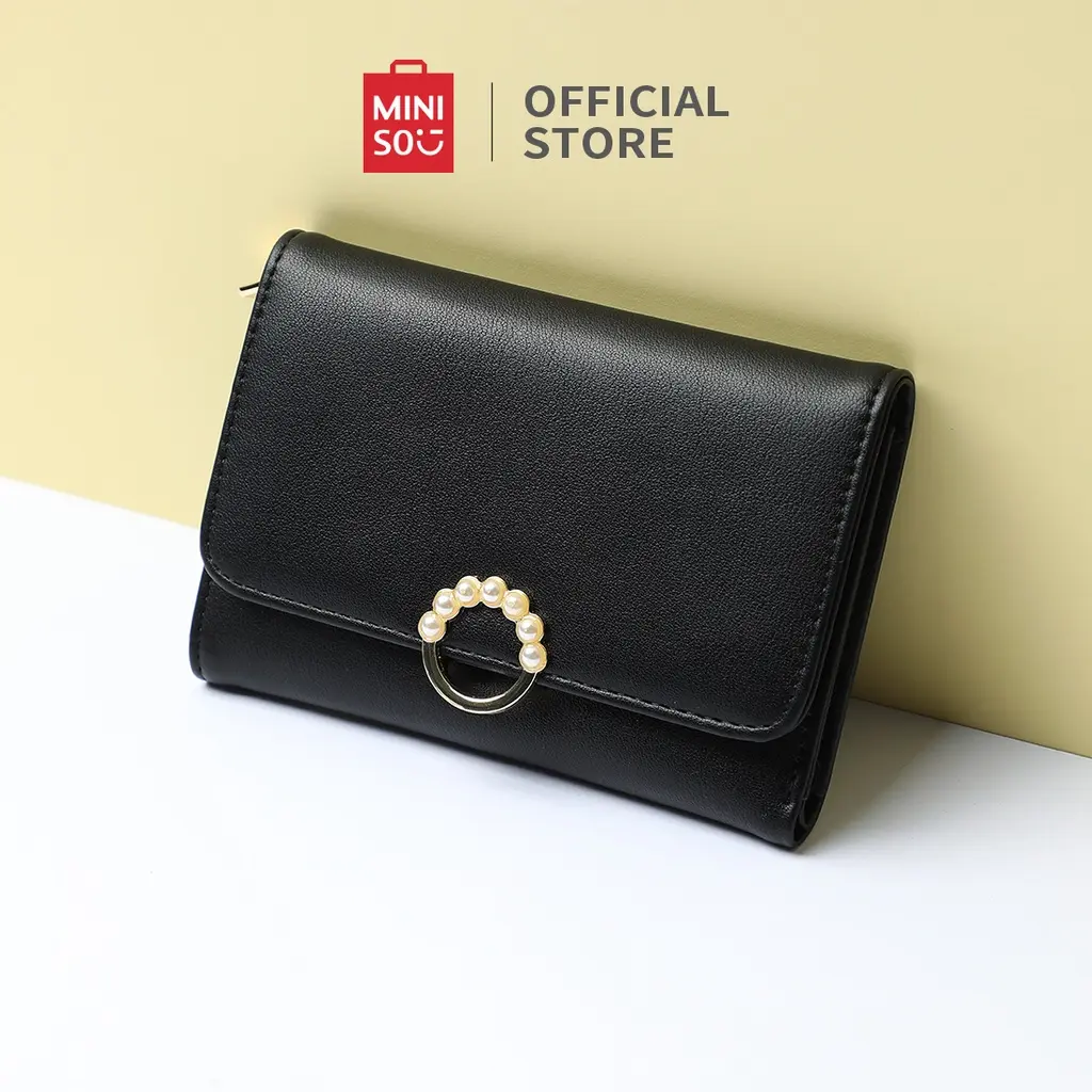 [LELANG] MINISO Dompet Wanita Dompet Panjang Sedang Wanita dengan Cincin Mutiara Imitasi Dompet Koin Suasana Sederhana
