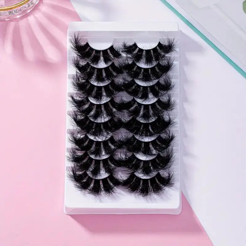 25mm D Curl Fluffy False Eyelashes, Wispy Faux Cluster Lashes, Natural Curling Eye Makeup Strip Lashes for Women & Girls Eyelash Extensions
