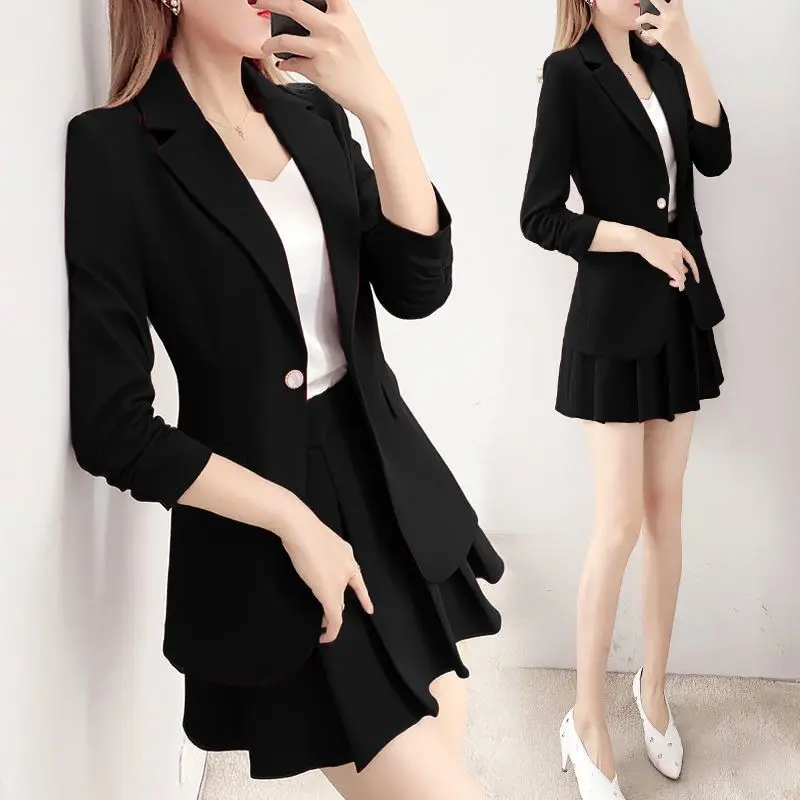 Single/Suit Women's 2023 Spring and Summer New Fashion Temperament Slim Suit Coat Pleated Skirt Suit Two-Piece Suit