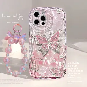 Case for Redmi 13 Note 13 Pro 13 12 A2 A1 A3 10 9 12C 10C 9A 10A 9C 13C Note 12 Pro Note 10 5G Note11 11s Note 8 Note 9s POCO X5 M3 Pro X3 GT Lanyard Luxury Shiny Pink Gold Butterfly Crystal Bracelet Couple Case EUTIK NURHAYATI