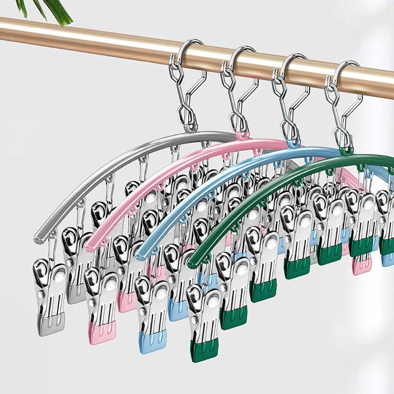 Móc treo quần áo trẻ em Living C , móc inox treo tất vớ đồ lót 8 Kẹp và 10 kẹp chống rơi