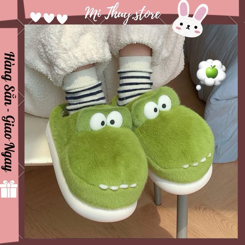 (Chọn tăng 1 size) Dép Bông cá sấu mùa đông mùa hè cute dễ thương CÁ SẤU LÔNG