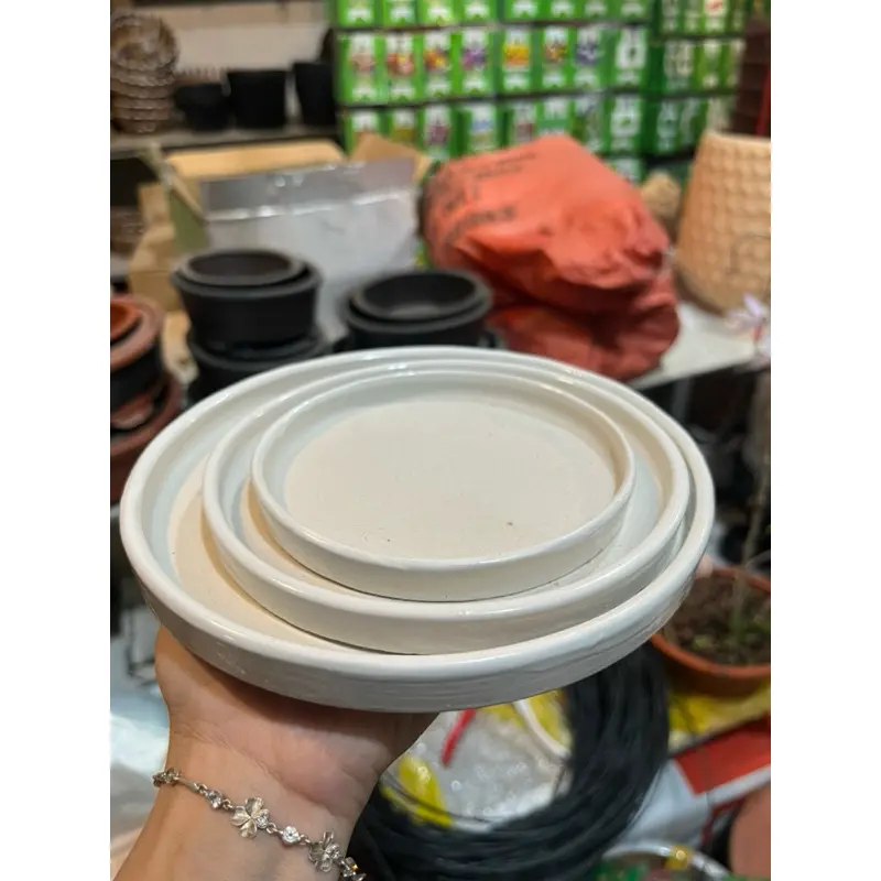 Đĩa sành lót chậu để bàn, đĩa sứ kê chậu hứng nước chảy ra bàn cho chậu cây