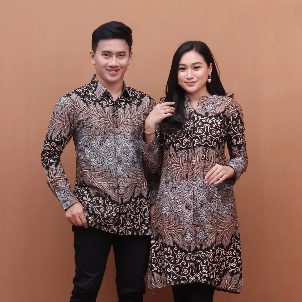 Atasan Tunik Batik Wanita Couple Kemeja Batik Pria Lengan Panjang Best Seller Kain Katun - Motif Talas Baju Seragam Pasangan
