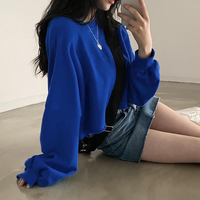 Product Introduction of Short Sweater Women's Autumn Korean Solid Color New Loose-Fitting Cropped round Neck Women's Foreign Trade Top Women's Fashion Wholesale 5