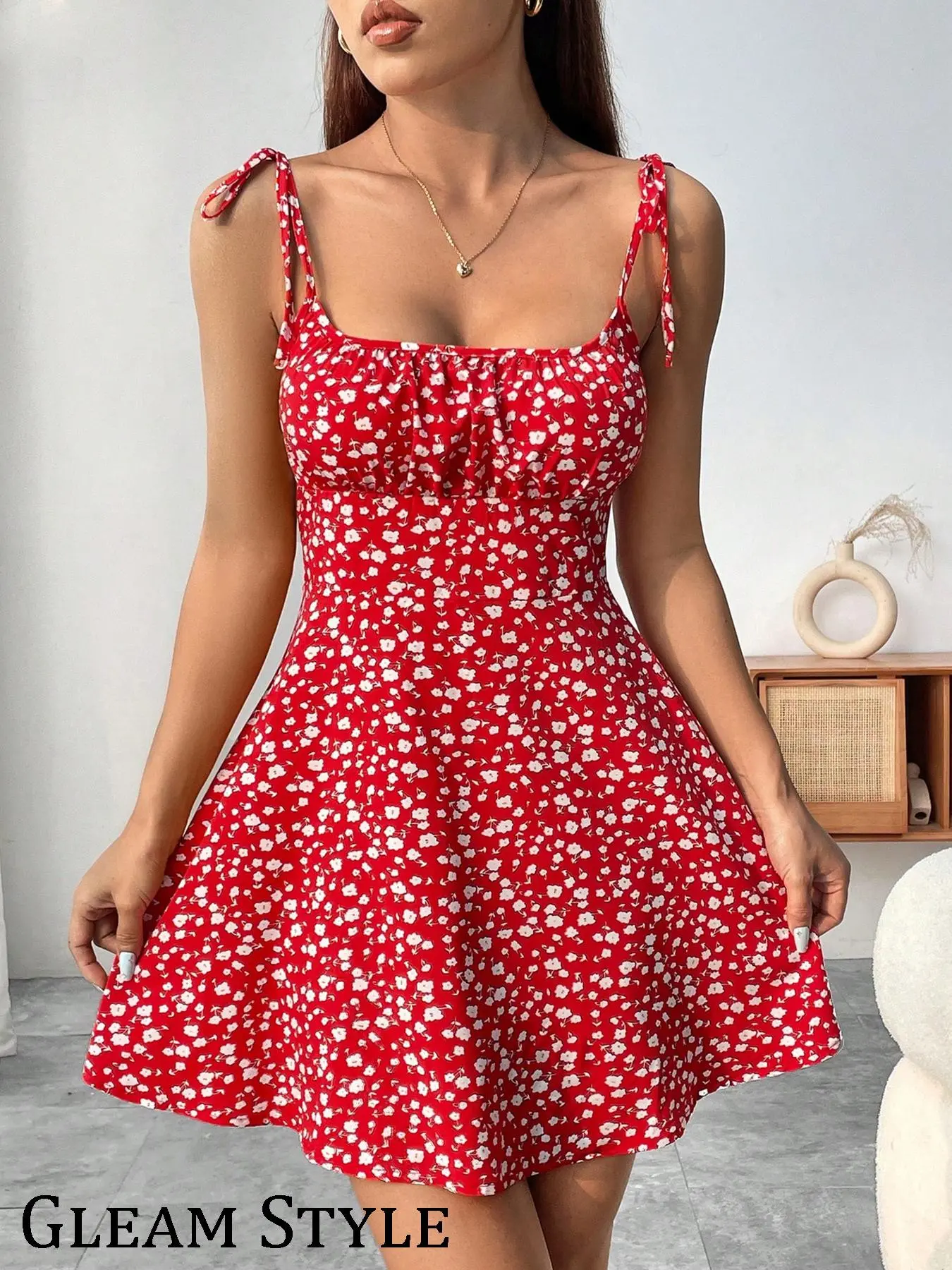 Women's Ditsy Floral Print Cami Dress, Casual Sleeveless Spaghetti Strap Short Dress for Summer, Ladies Clothes for Beach Holiday