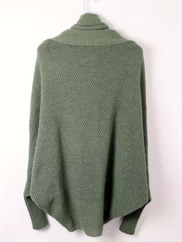 Women's Plain High Low Hem Batwing Sleeve Cardigan, Casual Long Sleeve Open Front Knitwear for Fall & Winter, Women's Knit Clothing for Daily Wear 3