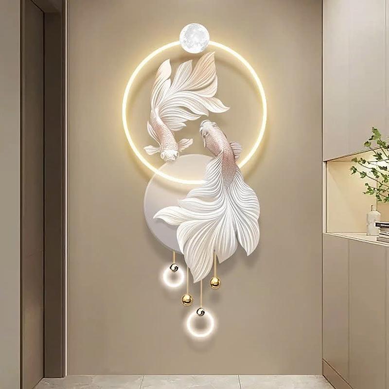 Tranh Tráng Gương Đèn LED Cửu Ngư Quần Hội trang trí nhà cửa decor phòng nhà hàng Treo Phòng Decor Tường Treo Tường 3