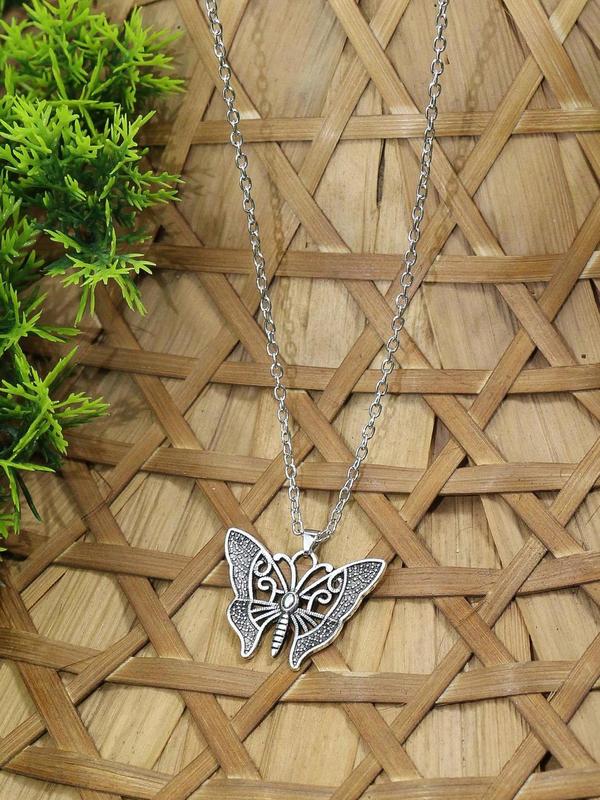 Women's Boho Style Butterfly Themed Design Jewelry Set, 3pcs/set Vintage Hollow out Butterfly Design Necklace & Earrings, Fashion Accessories for Party, Daily Clothing Decor for Girl 2