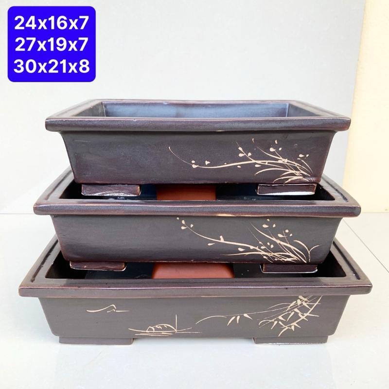 Chậu chữ nhật bonsai cây cảnh màu đen  3 size SP771