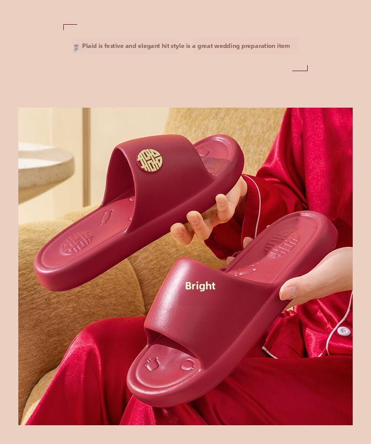 Product Introduction of Wedding Slippers Festive Red Pair 2025 New Style Dowry Morning Robe Newlywed Couple Light Luxury Bride Wedding Slippers 9