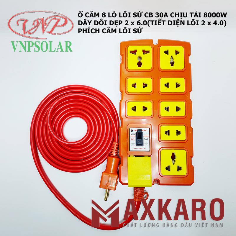  Ổ CẮM ĐIỆN 8 LỖ CHỊU TẢI LÕI SỨ CÓ CB 30A MAXKARO - Hàng Việt Nam Chất Lượng Cao 