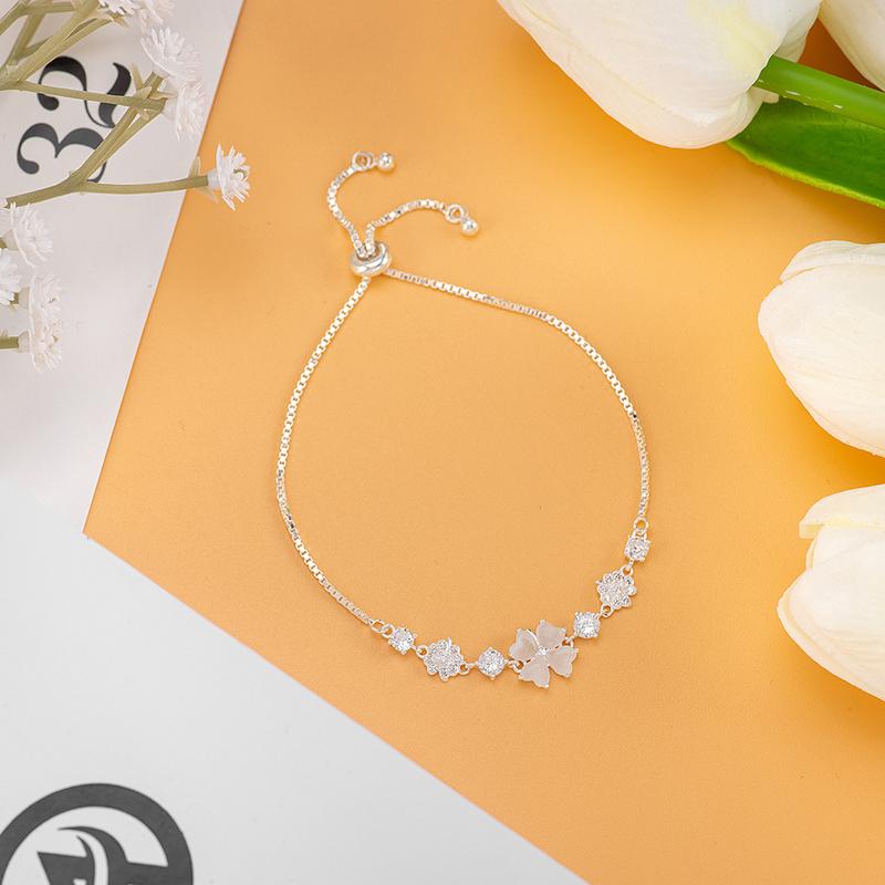 Vòng Tay Bạc Nữ AMORA dây rút cỏ đính đá mắt mèo sáng lấp lánh   - Chất Liệu Bạc 925  - A108 1