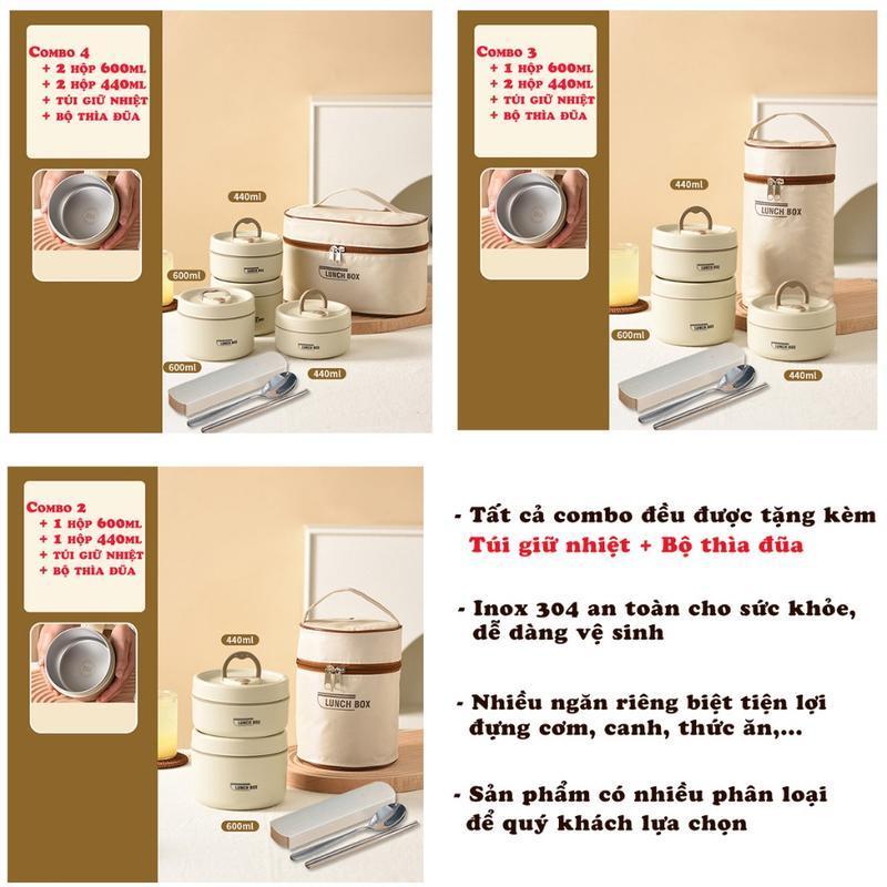 Product Introduction of [TẶNG TÚI + ĐŨA THÌA] Hộp đựnġ cơm giữ nhiệt 2, 3 , 4 tầng dùng được lò vi sóng ,Hộp cơm trưa văn phòng cách nhiệt bằng thép không gỉ tặng kèm túi đựng 1