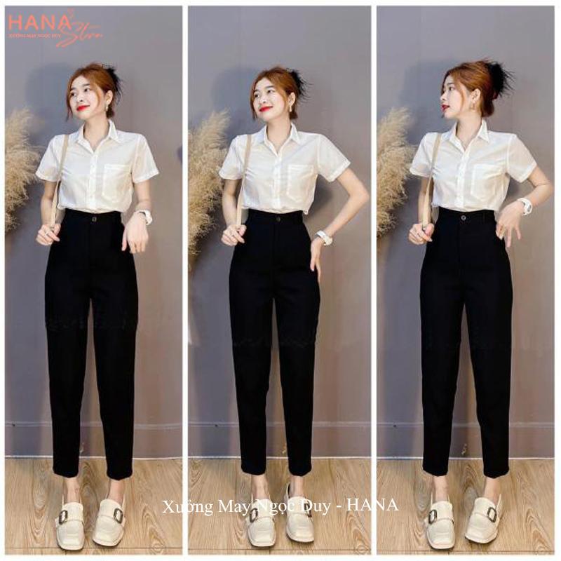 Quần tây lưng cao đi học làm nữ m50 m55 m60 m65 che đùi to màu Đen Xanh Đen dáng quần baggy học sinh đi học cấp 2 3 cạp đáy cao vải dày co giãn vừa thoải mái