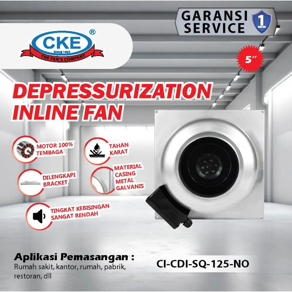 CKE Inline Duct Fan 5 Inch 220V Duct Booster Fan Exhaust Blower Tekanan Tinggi Industrial untuk Dapur, Toilet, Gudang, Pabrik Ventilasi Ruangan