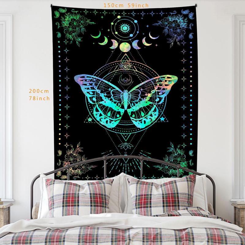 1 Count Dreamy Butterfly & Flowers Pattern Throw Blanket, Boho Moon & Butterfly Tapestry, Wall Hanging Decor for Home Bedroom Living Room 5