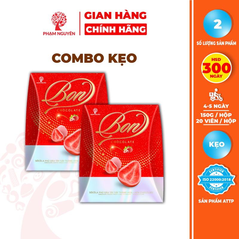 XẢ KHO | DATE 12/10/2025 | Combo 2 Hộp Kẹo Sôcôla Phủ Dâu Tây Sấy Thăng Hoa Bon Chocolate 150g | Socola | Dâu Tây | Đồ ăn vặt | Dâu Tây Sấy
