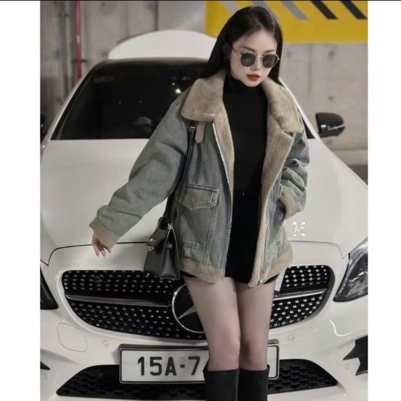 Áo Khoác Bò Lót Lông Mềm Mại Phối Đai Da QC L1. Mã 8817 Jacket Top