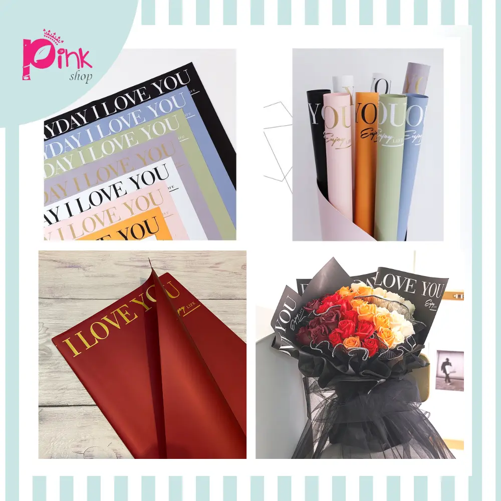 Giấy Gói Hoa In Chữ Everyday I Love You Cao Cấp Không Thấm Nước Cho Bó Hoa Tình Yêu - PK2043