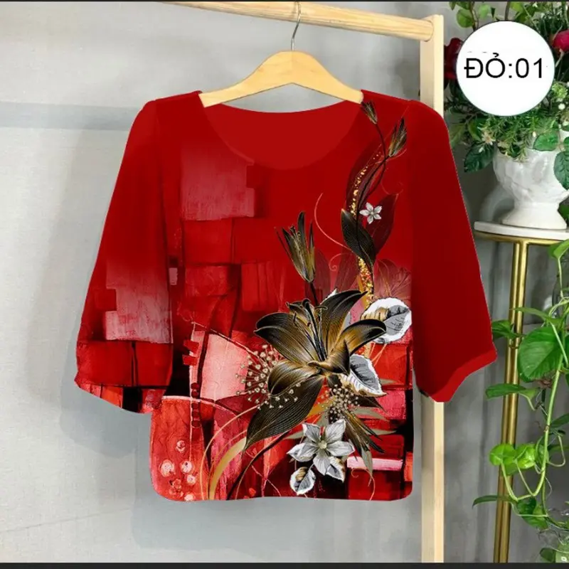 A2- Áo lụa trung niên tặng bà tặng mẹ, mặc ở nhà, đi làm đi chơi đều đẹp Nữ Top Kem Women 2