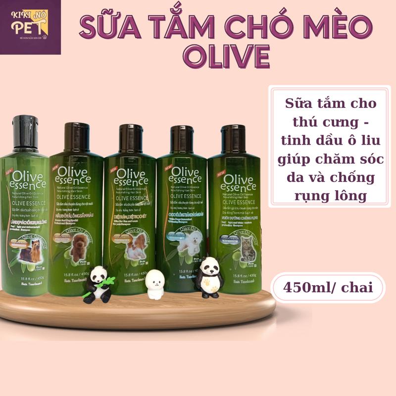 Sữa Tắm Chó Mèo OLIVE Chai 450ml Sữa Tắm Cho Thú Cưng Tinh Dầu Ô Liu Giúp Chăm Sóc Da Và Chống Rụng Lông - KIKINO