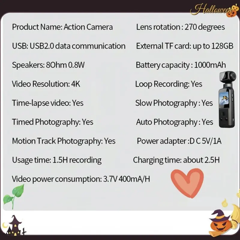 HD Handheld Camera, Portable Vlog Camera, 4K Pocket Sports Camera for Cycling, Photography, Recorder 3