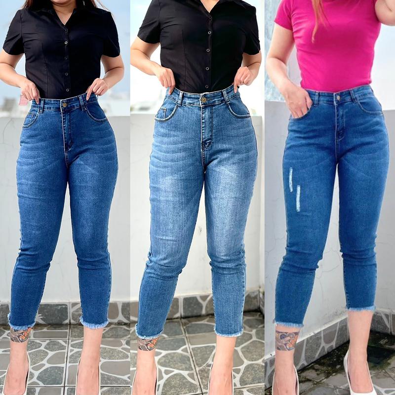 Quần Jeans Nữ 9 Tấc Bigsize Co Dãn Mạnh, Lưng Cao, Màu Xanh Đá Tua Lai 4209 Pants Denim Women quần  jean giãn quần  jean baggy phom om Có Túi