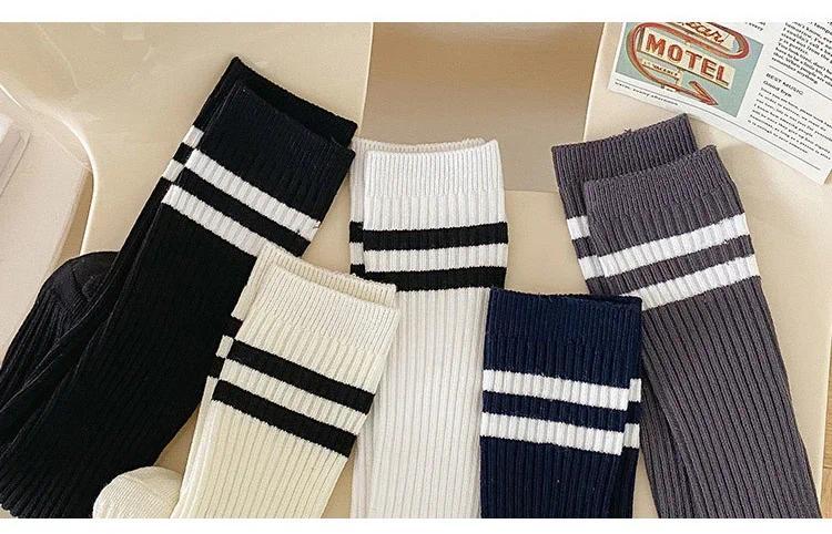 Product Introduction of Spring Autumn Soft Cotton Korean Fashion School Sock for Kids Boy Girl Simplicity Solid Color Striped Calf Sock for Children 15