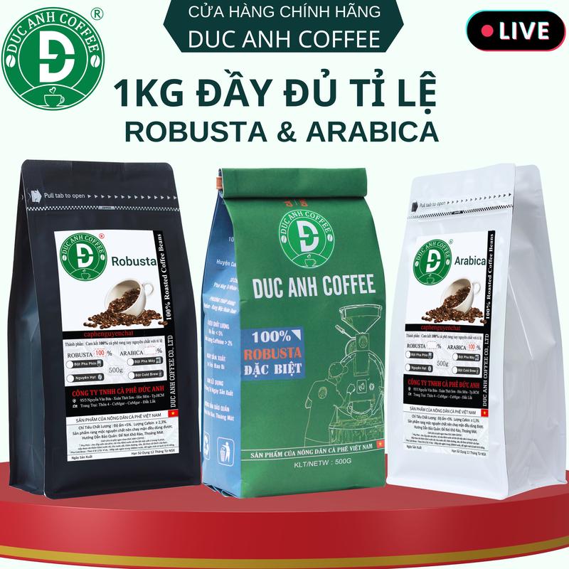  1KG Cà Phê Nguyên Chất Đầy Đủ Tỉ Lệ DUC ANH COFFEE Rang Mộc Pha Phin Pha Máy Cold Brew Bột Hạt Tùy Chọn 