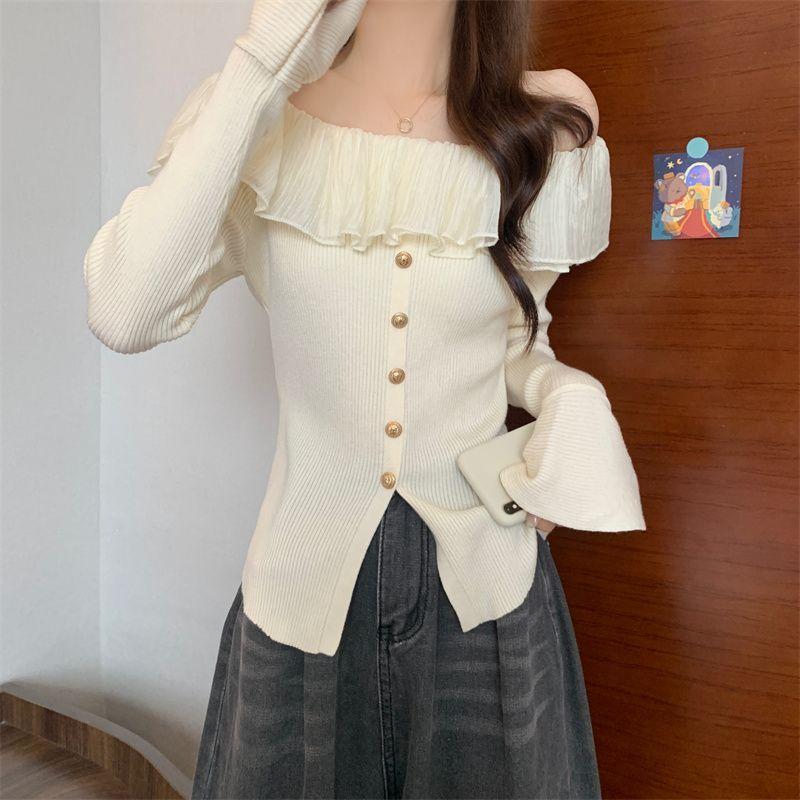 Product Introduction of Quần Áo Nữ, Ngoại Cỡ, Phong Cách Hàn Quốc Mới, Thiết Kế Đẹp, Màu Tương Phản, Nút, Áo Len Trễ Vai Độc Đáo Dễ Thương Và Gợi Cảm, Thời Trang Nữ Hàng Đầu 4