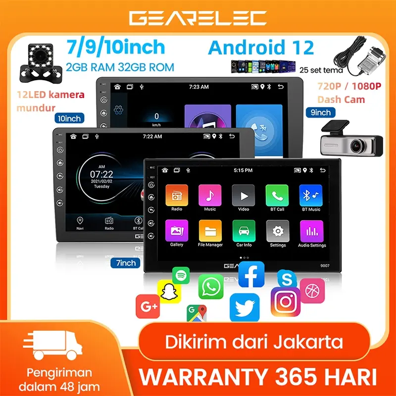 GEARELEC Head Unit Android 12 Double DIN 7 9 10 inch Bluetooth Wifi GPS